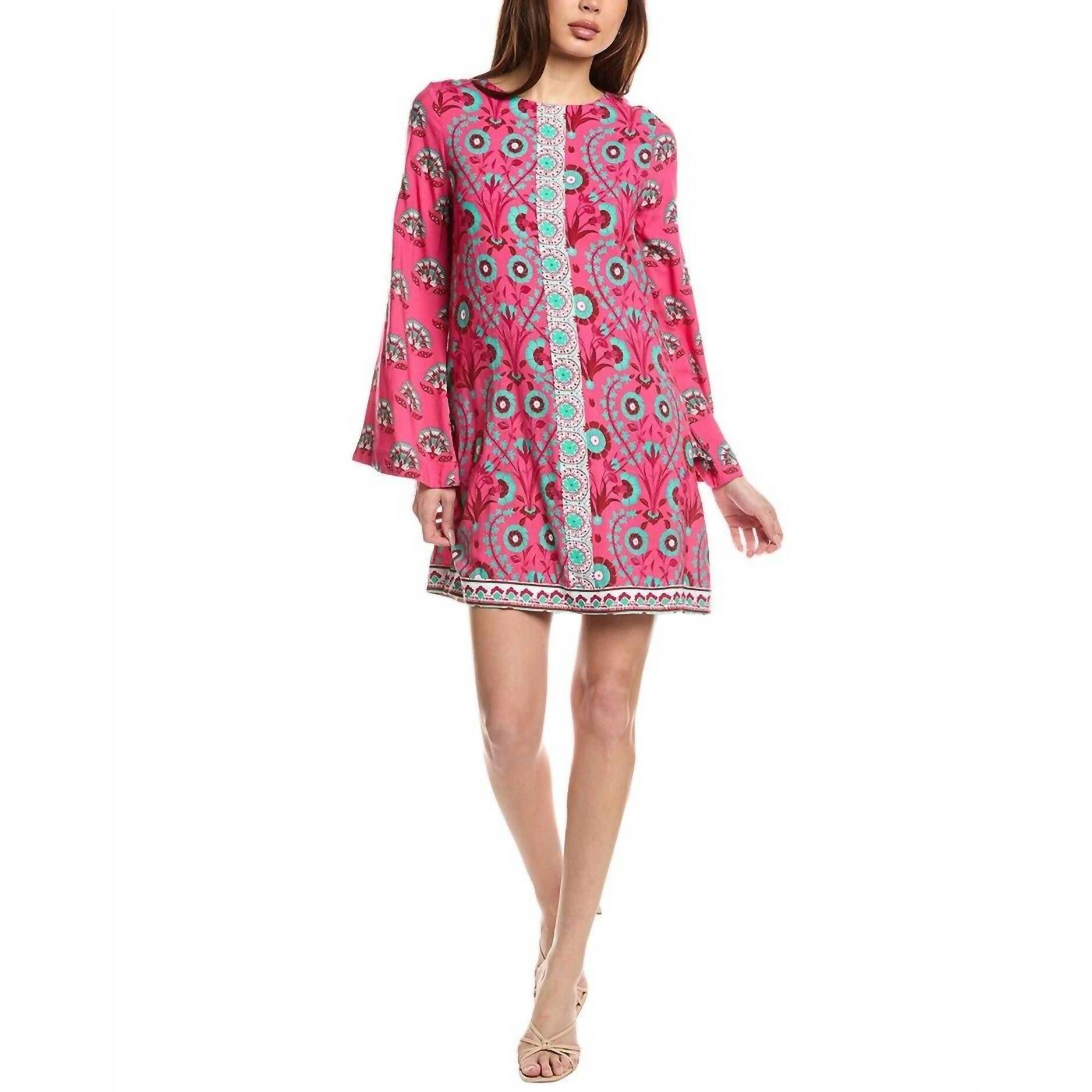 New Garrie B Long Sleeve Floral Mini Dress In Pink